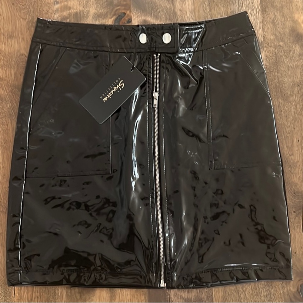 Shinestar Black Pleather Lightweight Mini Pencil Skirt